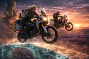 Skok na motocyklu przez świetlny most